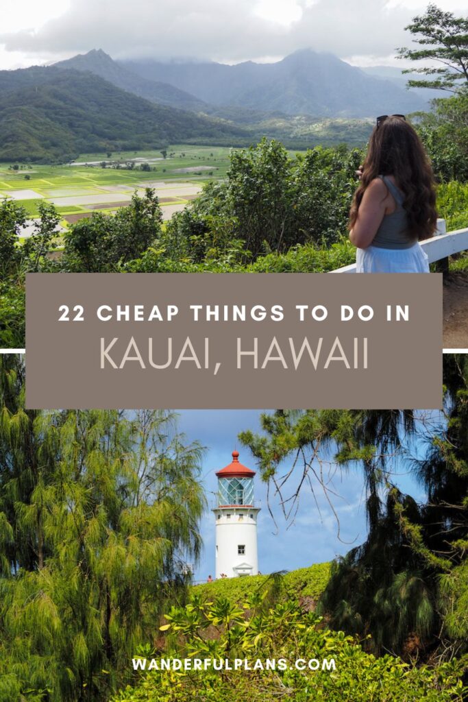 photos of Kauai with text that reads "22 cheap things to do in Kauai"