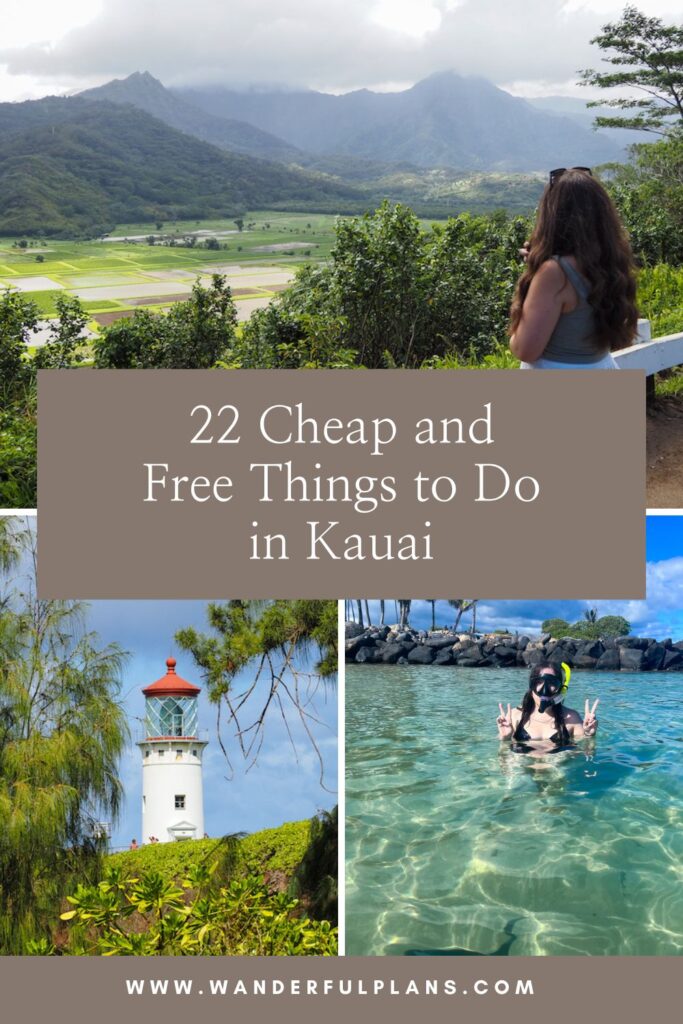 photos of Kauai with text that reads "22 cheap and free things to do in Kauai"