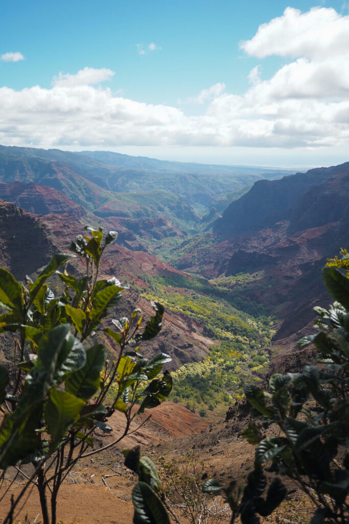 Photo of Waimea Canyon under a blue cloudy sky