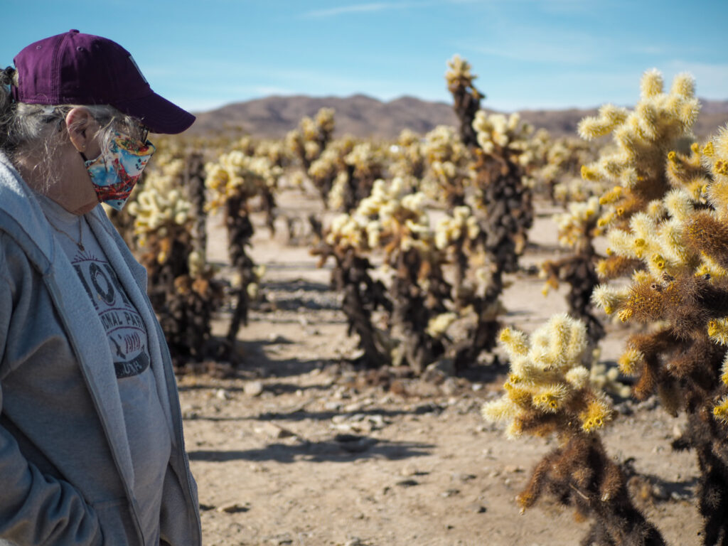 Author's grandma at Cholla Cactus Garden at Joshua Tree National Park