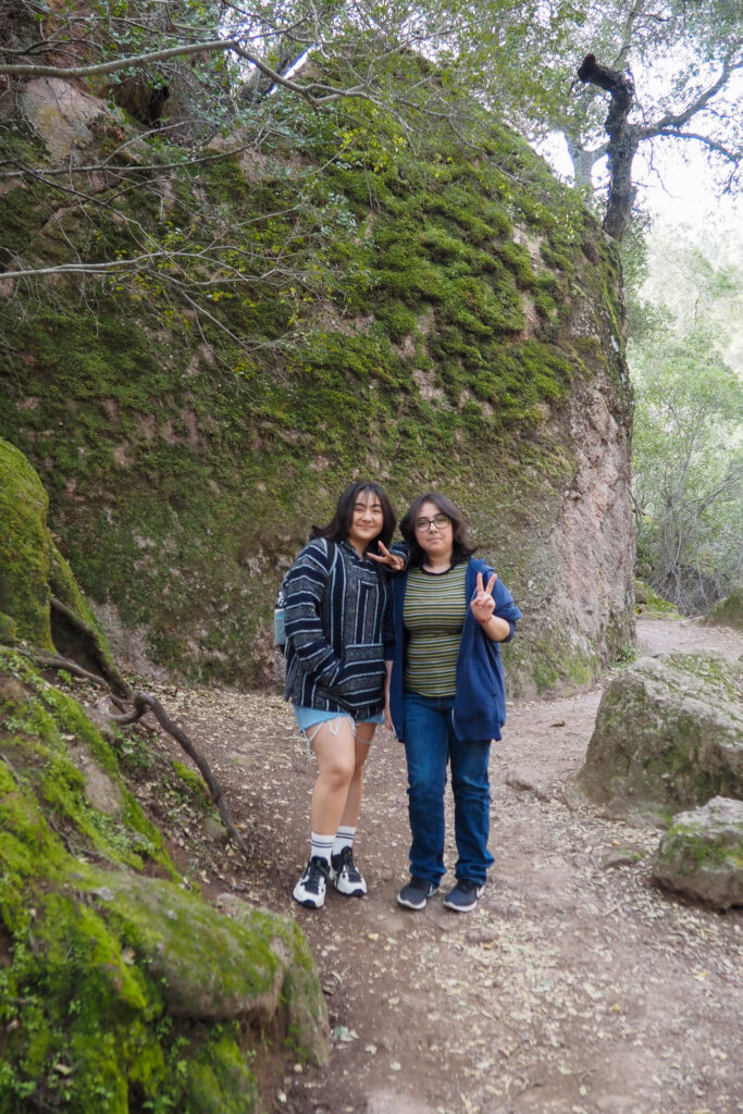 Author's two cousins on the trail to Bear Gulch Reservoir in Pinnacles National Park