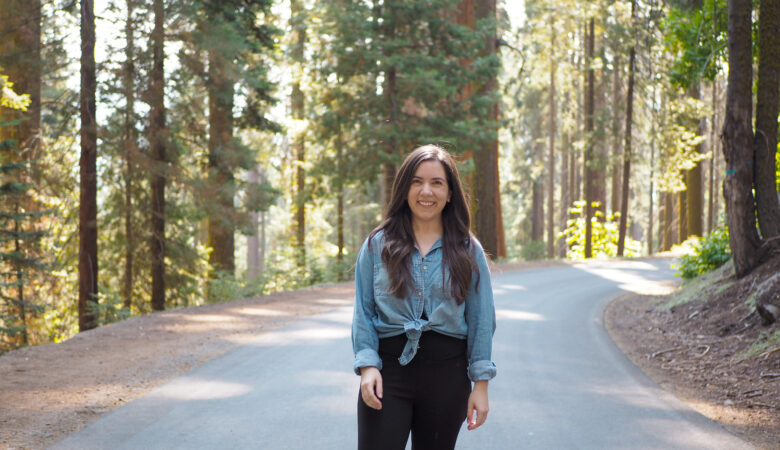 girl in the middle of the road in sequoia