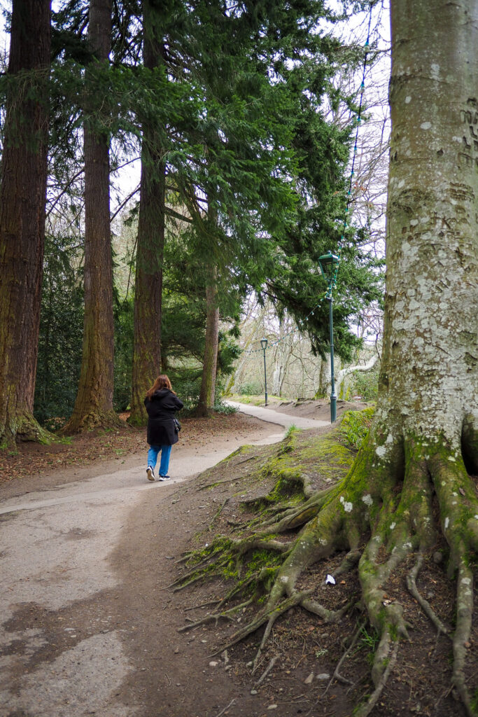 Author's mom walking on Ness Islands in Inverness, Scotland