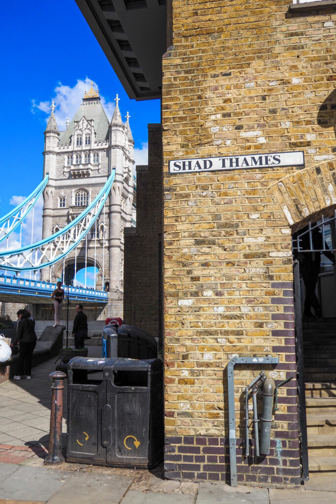 The Tower Bridge near the entrance to the Thames River beach in London, England during a long layover