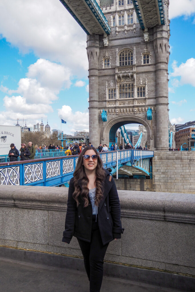 Author on Tower Bridge in London, England during a long layover