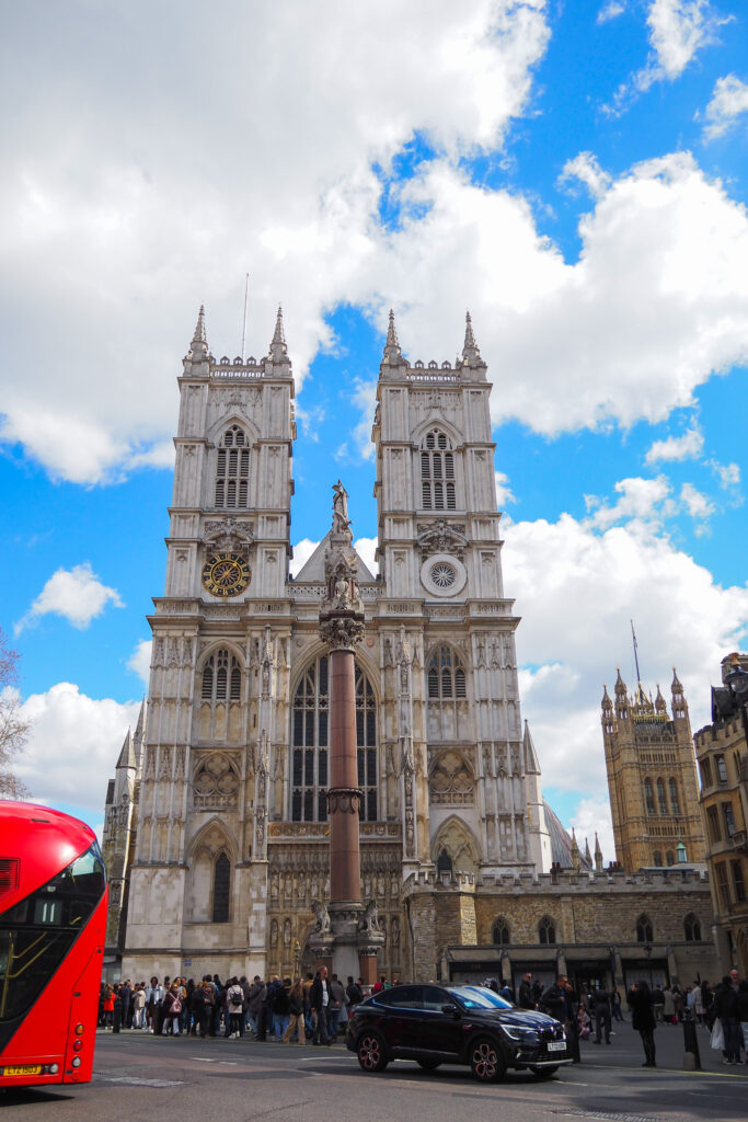 Crowds near Westminster Abbey in London, England during a long layover