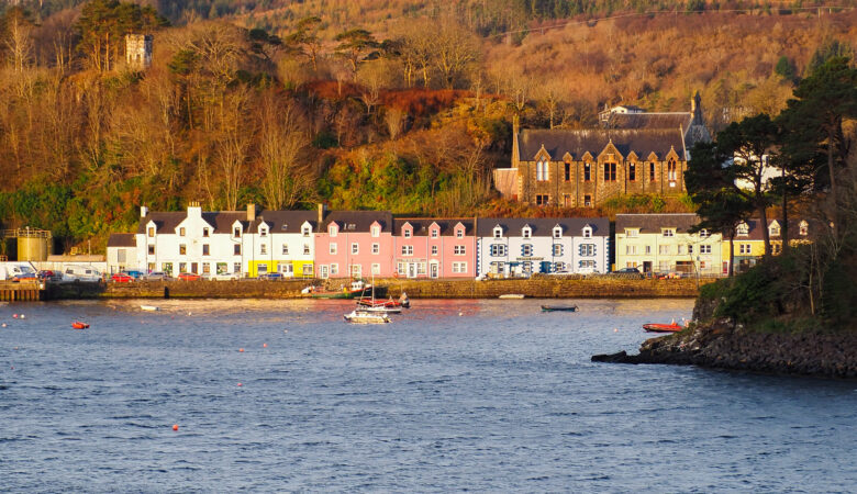 line of houses in portree on isle of skye