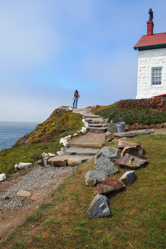 author standing on a hill near the lighthouse, looking out