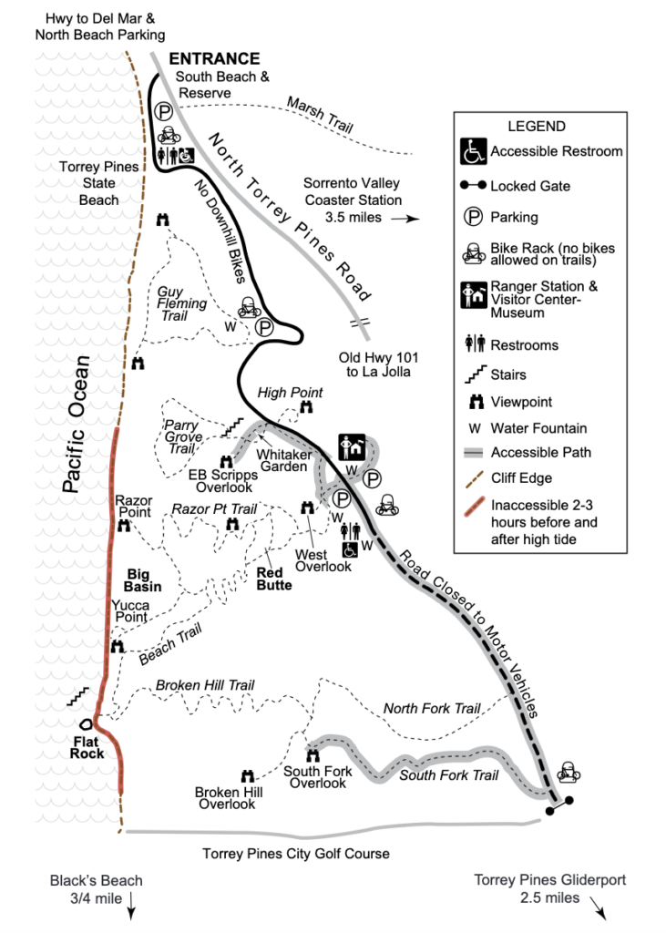 map of trails at Torrey Pines State Natural Reserve