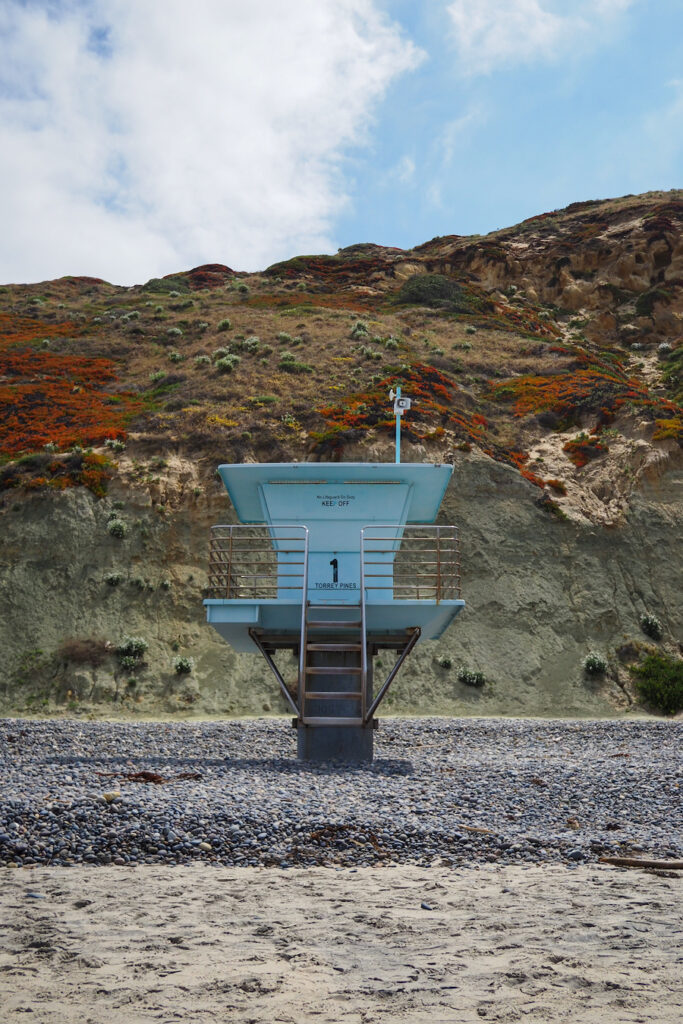 a lifeguard tower at Torrey Pines State Beach