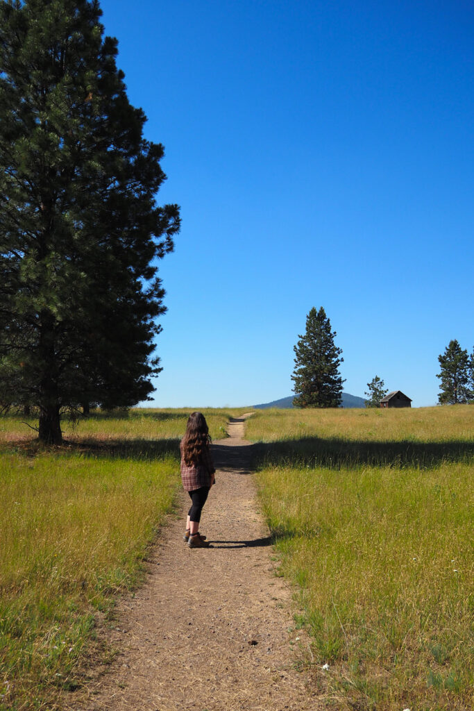 trail with a house in the background in Wild Horse Island Montana
