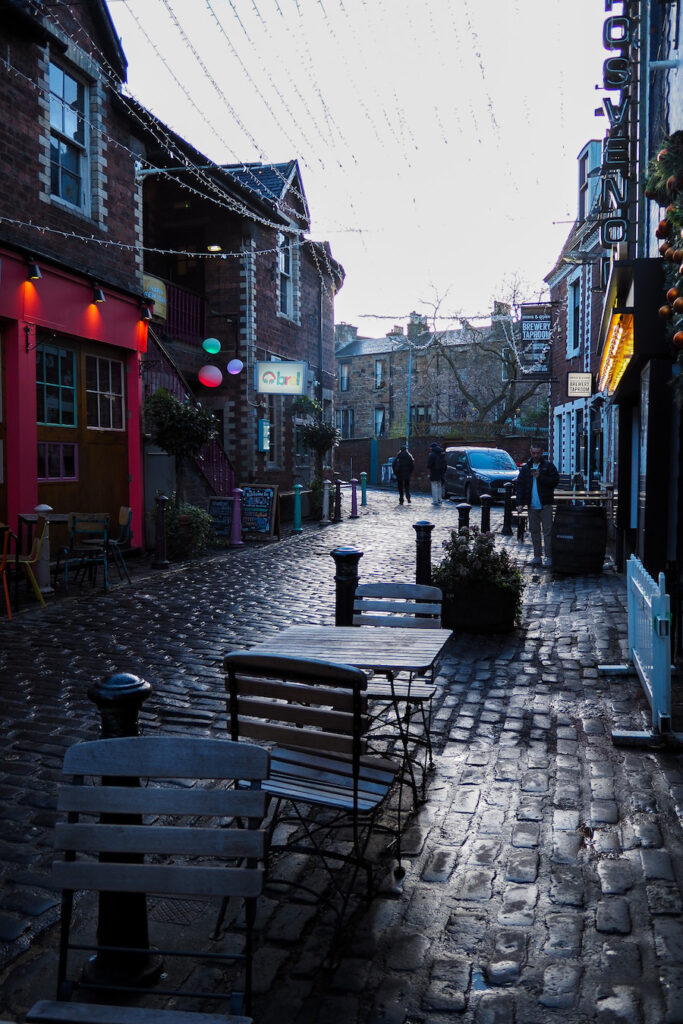 cobblestone street called Ashton Lane in Glasgow
