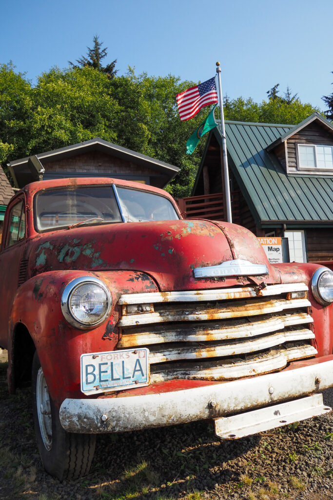 An orange truck that was in the Twilight films with "BELLA" on the license plate