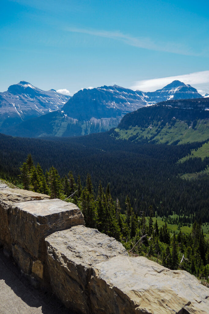 overlook of a valley on the side of the Going-to-the-Sun Road in Glacier National Park