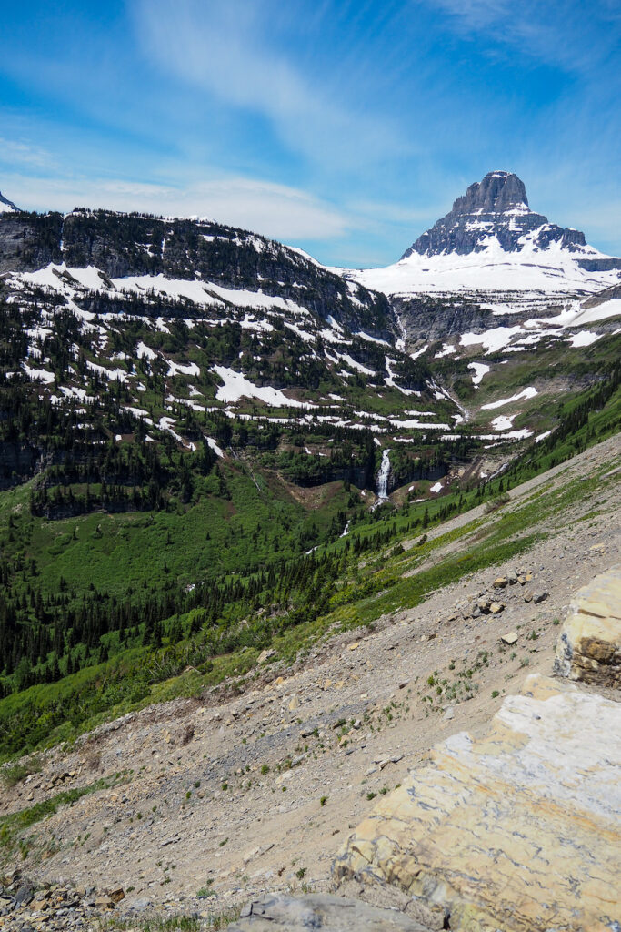 overlook of a valley on the side of the Going-to-the-Sun Road in Glacier National Park