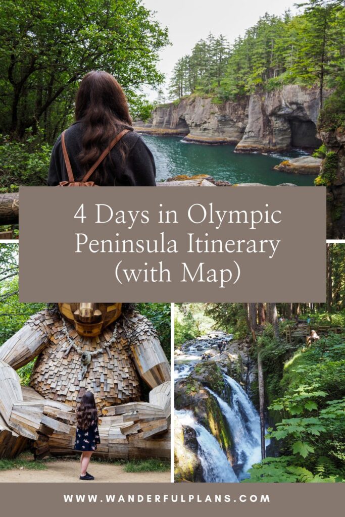 photos of olympic peninsula with text that reads "4 days in olympic peninsula itinerary (with map)"